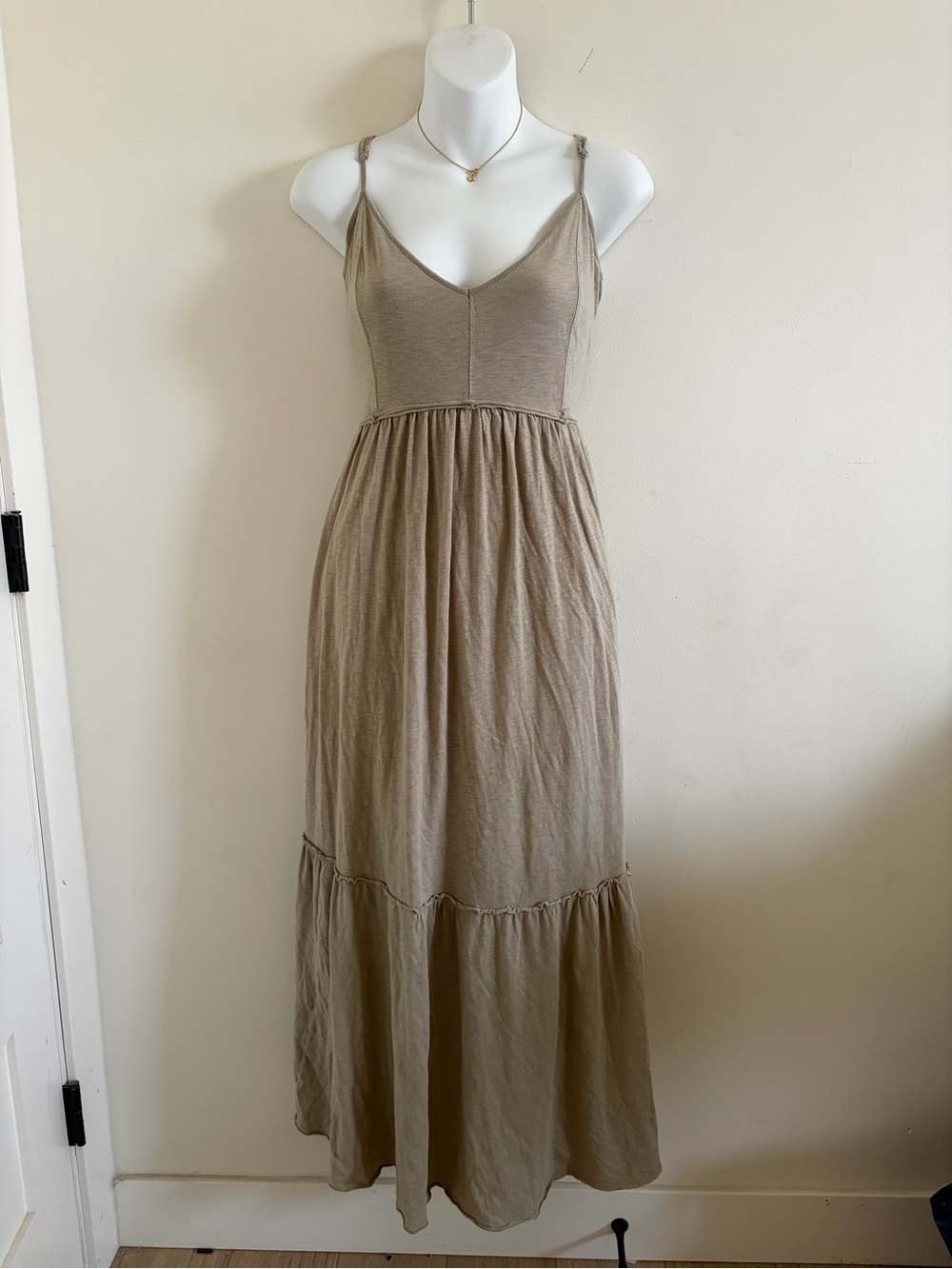 American Eagle Outfitters Taupe Tie-Strap Maxi Dress